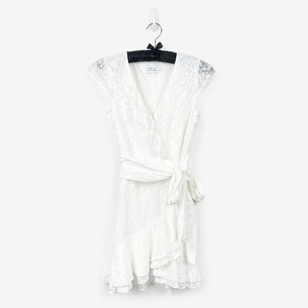 Tanya Taylor Bianka‎ Mini Dress Size 6 Silk Blend Faux Wrap Boho Coastal Bridal